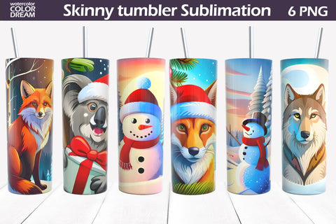 Christmas Animals Tumbler Wrap | Christmas Tumbler PNG Sublimation WatercolorColorDream 
