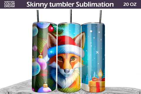 Christmas Animals Tumbler Wrap | Christmas Tumbler PNG Sublimation WatercolorColorDream 