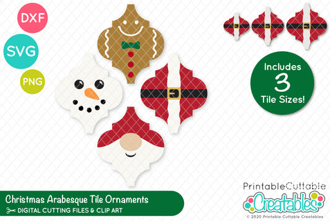 Christmas Arabesque Tile Ornaments SVG Printable Cuttable Creatables 