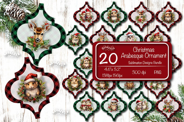 Christmas Arabesque tiles Bundle Sublimation Watercolor Baby Animal Christmas ornament PNG Sublimation Createya Design 