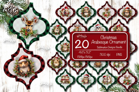Christmas Arabesque tiles Bundle Sublimation Watercolor Baby Animal Christmas ornament PNG Sublimation Createya Design 
