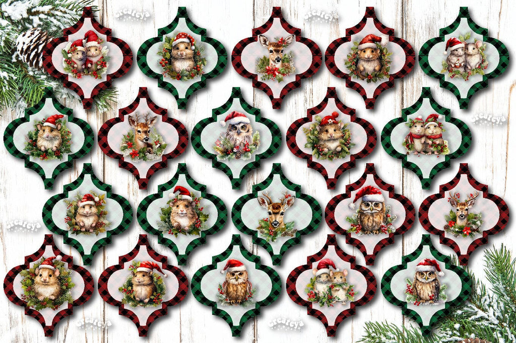 Christmas Arabesque tiles Bundle Sublimation Watercolor Baby Animal ...