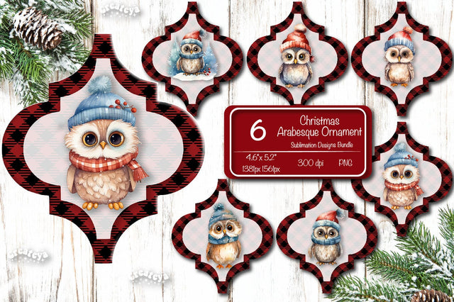 Christmas Arabesque tiles Bundle Sublimation Watercolor Owl PNG Christmas ornament Sublimation Createya Design 