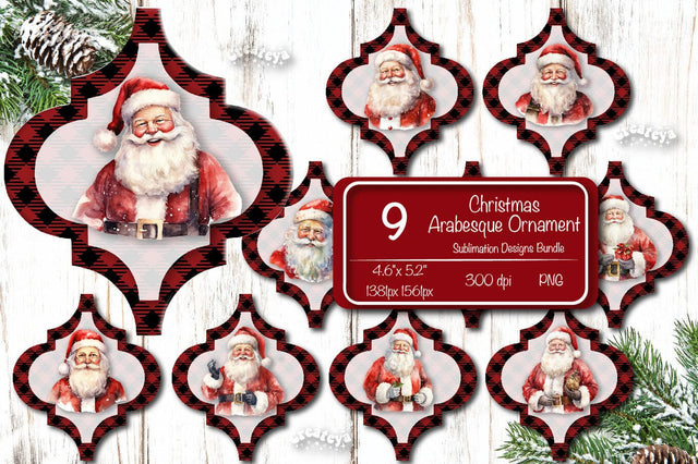Christmas Arabesque tiles Bundle Sublimation Watercolor Santa PNG Christmas ornament Sublimation Createya Design 