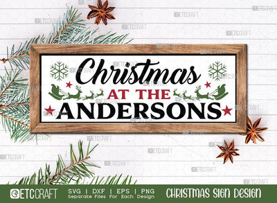 Christmas At The Andersons Sign SVG Cut File | Christmas Door Hanger Sign | Horizontal Sign | Winter Svg | Farmhouse Decor Svg | Christmas Sign | Christmas Wood Sign Design SVG ETC Craft 