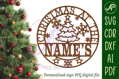 Christmas at the tree Name sign svg laser cut SVG APInspireddesigns 