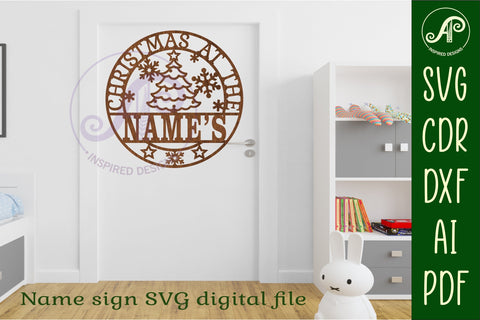 Christmas at the tree Name sign svg laser cut SVG APInspireddesigns 