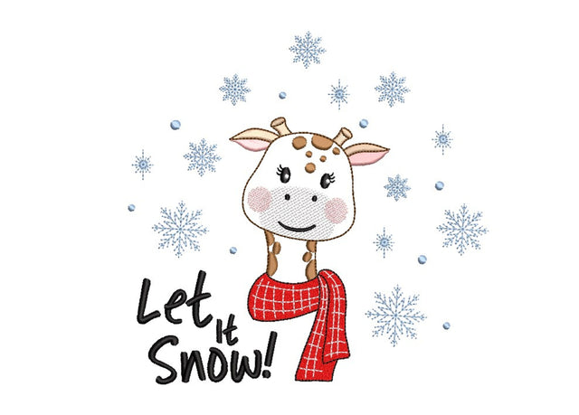 Christmas Baby Giraffe Embroidery Design, Let it Snow Embroidery File, 3 sizes, Instant Download Embroidery/Applique DESIGNS Nino Nadaraia 
