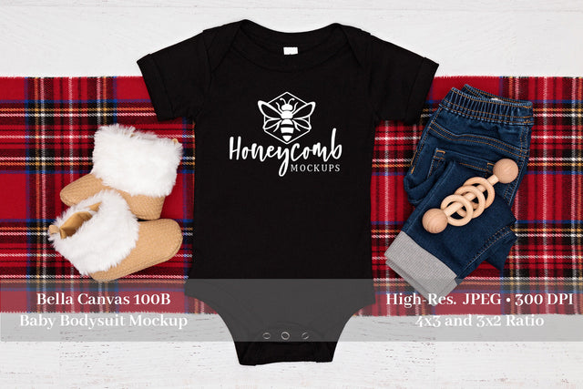 Christmas Baby Mockup, Bella Canvas 100B Black, Baby Bodysuit, Baby Mockup Mock Up Photo Honeycomb Mockups 