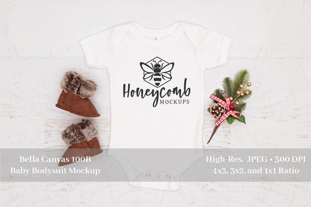 Christmas Baby Mockup, Bella Canvas 100B White, Baby Mockup, Baby Bodysuit Mockup Mock Up Photo Honeycomb Mockups 