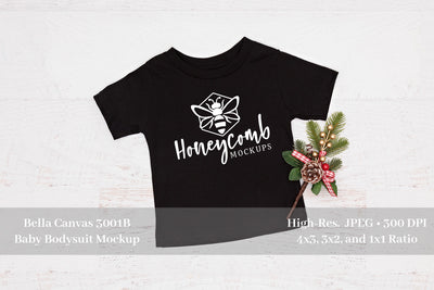 Christmas Baby Mockup, Black Bella Canvas 3001B Mockup, Black Baby T-Shirt Mockup Mock Up Photo Honeycomb Mockups 