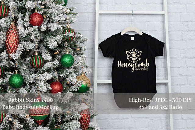 Christmas Baby Mockup, Black Rabbit Skins 4400 Mockup, Baby Bodysuit Mockup Mock Up Photo Honeycomb Mockups 