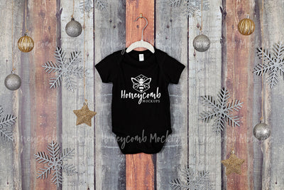 Christmas Baby Mockup, Black Rabbit Skins 4400 Mockup, Black Baby Bodysuit Mockup, Hanging Mockup, Baby One Piece Mockup Mock Up Photo Honeycomb Mockups 
