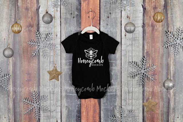 Christmas Baby Mockup, Black Rabbit Skins 4400 Mockup, Black Baby Bodysuit Mockup, Hanging Mockup, Baby One Piece Mockup Mock Up Photo Honeycomb Mockups 