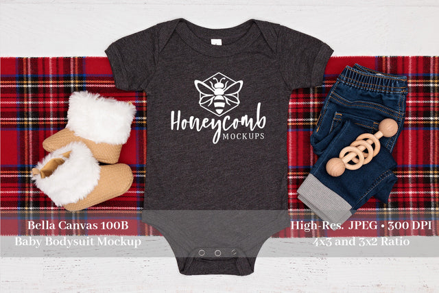 Christmas Baby Mockup, Heather Dark Grey Bella Canvas 100B, Baby Mockup, Baby Bodysuit Mockup Mock Up Photo Honeycomb Mockups 