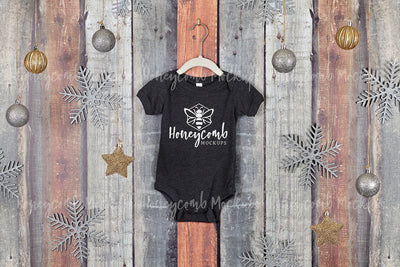 Christmas Baby Mockup, Heather Dark Grey Bella Canvas 100B Mockup, Baby Bodysuit Mockup, Christmas Baby One Piece Mockup Mock Up Photo Honeycomb Mockups 