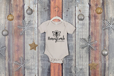 Christmas Baby Mockup, Heather Dust Bella Canvas 100B Mockup, Baby Bodysuit Mockup, Christmas Baby One Piece Mockup Mock Up Photo Honeycomb Mockups 