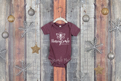 Christmas Baby Mockup, Heather Maroon Bella Canvas 100B Mockup, Baby Bodysuit Mockup, Christmas Baby One Piece Mockup Mock Up Photo Honeycomb Mockups 