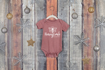 Christmas Baby Mockup, Heather Mauve Bella Canvas 100B Mockup, Baby Bodysuit Mockup, Christmas Baby One Piece Mockup Mock Up Photo Honeycomb Mockups 