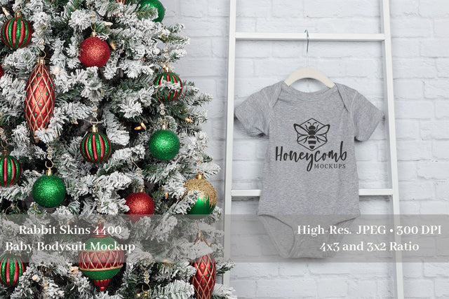 Christmas Baby Mockup, Heather Rabbit Skins 4400 Mockup, Baby Bodysuit Mockup Mock Up Photo Honeycomb Mockups 
