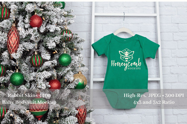 Christmas Baby Mockup, Kelly Rabbit Skins 4400 Mockup, Baby Bodysuit Mockup Mock Up Photo Honeycomb Mockups 