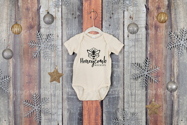 Christmas Baby Mockup, Natural Rabbit Skins 4400 Mockup, Natural Baby Bodysuit Mockup, Hanging Mockup, Baby One Piece Mockup Mock Up Photo Honeycomb Mockups 