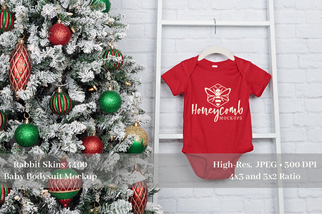 Christmas Baby Mockup, Red Rabbit Skins 4400 Mockup, Baby Bodysuit Mockup Mock Up Photo Honeycomb Mockups 