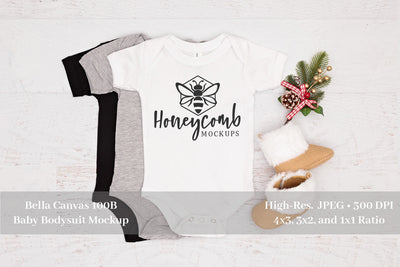 Christmas Baby Mockup, White Bella Canvas 100B, Baby Bodysuit Mockup, Color Showcase Mock Up Photo Honeycomb Mockups 