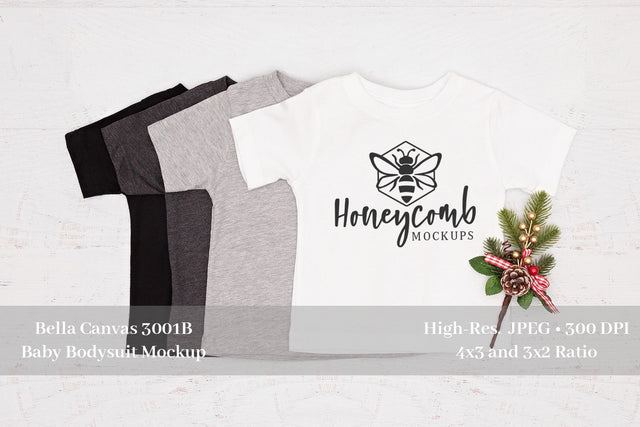 Christmas Baby Mockup, White Bella Canvas 3001B, Baby Tee Mockup, 3001B Color Showcase Mock Up Photo Honeycomb Mockups 