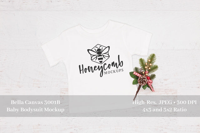 Christmas Baby Mockup, White Bella Canvas 3001B, White Baby T-Shirt Mockup Mock Up Photo Honeycomb Mockups 