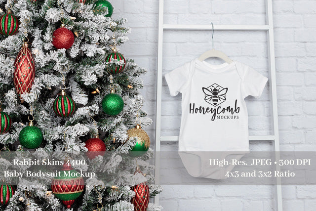 Christmas Baby Mockup, White Rabbit Skins 4400 Mockup, Baby Bodysuit Mockup Mock Up Photo Honeycomb Mockups 