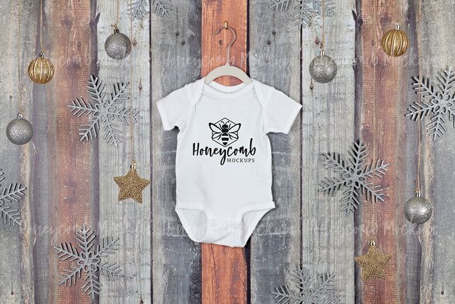 Christmas Baby Mockup, White Rabbit Skins 4400 Mockup, White Baby Bodysuit Mockup, Hanging Mockup, Baby One Piece Mockup Mock Up Photo Honeycomb Mockups 