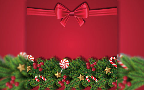 Christmas background with green fir tree red ribbon bow and snow. Winter Holiday xmas greeting and invitation SVG naemmiah021 