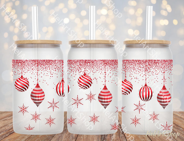 Christmas Ball 16oz Libbey Glass Can PNG Sublimation _HelArtShop_ 