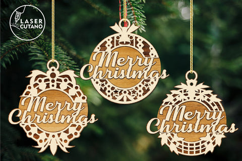 Christmas Ball Bundle Multilayer Laser Cut Files, Mandala, Round Sign SVG, 3D Designs, Mini Design Bundles SVG LaserCutano 