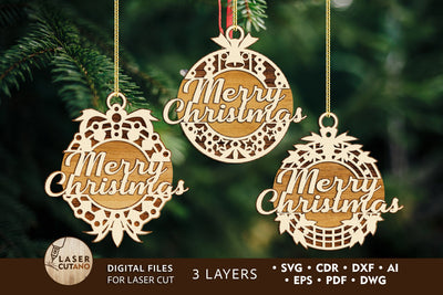 Christmas Ball Bundle Multilayer Laser Cut Files, Mandala, Round Sign SVG, 3D Designs, Mini Design Bundles SVG LaserCutano 