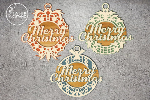 Christmas Ball Bundle Multilayer Laser Cut Files, Mandala, Round Sign SVG, 3D Designs, Mini Design Bundles SVG LaserCutano 