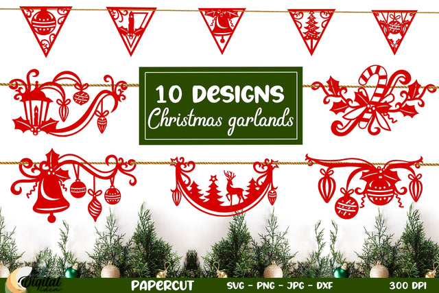 Christmas banners bundle. Papercut Xmas garlands SVG 3D Paper Evgenyia Guschina 