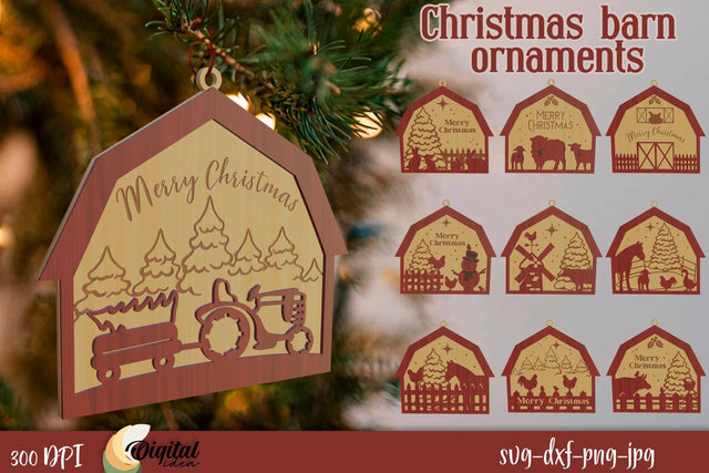 Christmas Barn Ornament Bundle Laser Cut. 3D Christmas Decor SVG Evgenyia Guschina 