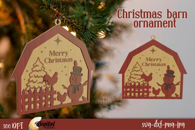 Christmas Barn Ornament Laser Cut. 3D Christmas Decor SVG. SVG Evgenyia Guschina 