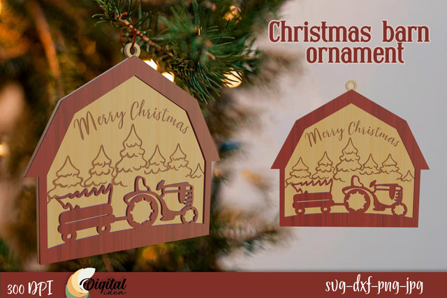 Christmas Barn Ornament Laser Cut. 3D Christmas Decor SVG SVG Evgenyia Guschina 
