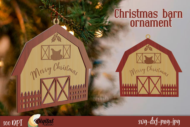 Christmas Barn Ornament Laser Cut. 3D Christmas Decor SVG. SVG Evgenyia Guschina 