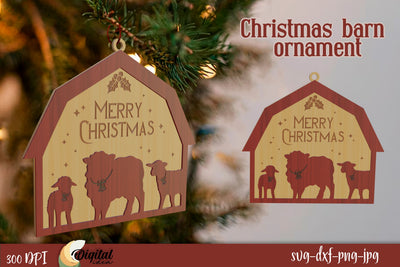Christmas Barn Ornament Laser Cut. 3D Christmas Decor SVG. SVG Evgenyia Guschina 