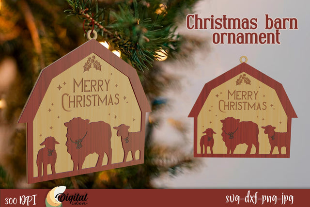 Christmas Barn Ornament Laser Cut. 3D Christmas Decor SVG. SVG Evgenyia Guschina 
