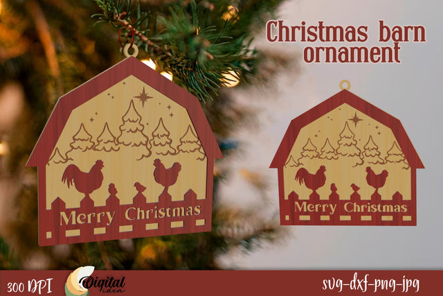Christmas Barn Ornament Laser Cut. 3D Christmas Decor SVG. SVG Evgenyia Guschina 