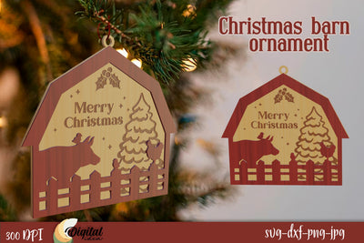 Christmas Barn Ornament Laser Cut. 3D Christmas Decor SVG. SVG Evgenyia Guschina 