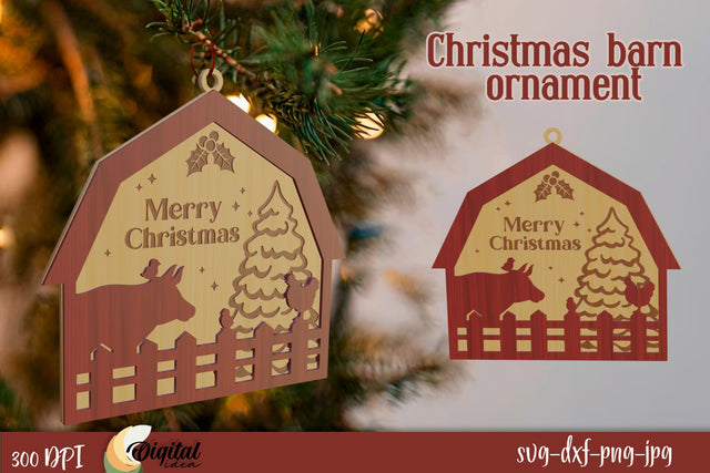 Christmas Barn Ornament Laser Cut. 3D Christmas Decor SVG. SVG Evgenyia Guschina 