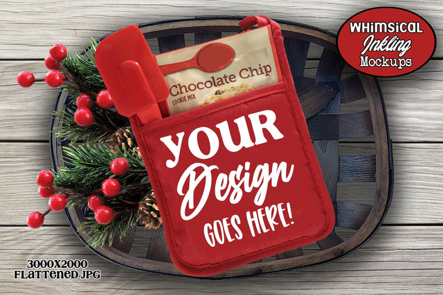 Christmas Basket Red Pot Holder Mockup Mock Up Photo Whimsical Inklings 