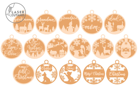 CHRISTMAS Baubles Bundle Multilayer Laser Cut Files, Mandala, Round Sign SVG, 3D Designs, Mini Design Bundles SVG LaserCutano 