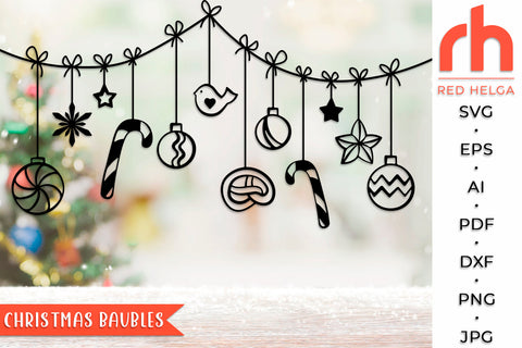 Christmas Baubles SVG - Balls on a String Cut File SVG RedHelgaArt 